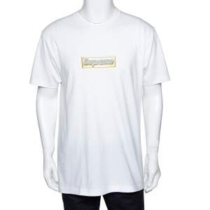 Supreme White Cotton Crystal Logo Print Crew Neck T Shirt L 
