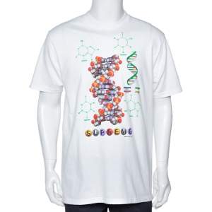 Supreme White DNA Print Cotton Crew Neck T-Shirt L