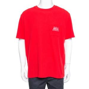 Supreme Red Waffle Cotton Embroidered Logo Detail  Crewneck T- Shirt L