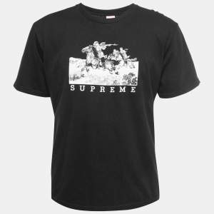 Supreme Black Logo Print Cotton Crew Neck Half Sleeve T-Shirt L