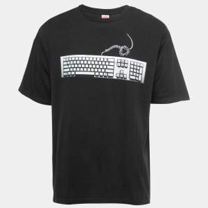 Supreme Black Keyboard Print Cotton Crew Neck Half Sleeve T-Shirt L