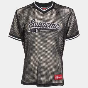 Supreme Black Logo Applique Mesh Sheer T-Shirt M