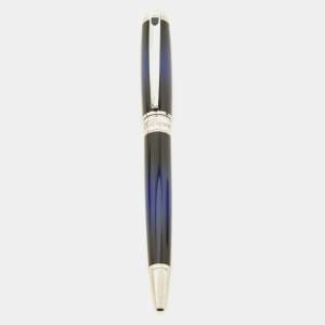 S.T. Dupont Ligne D Atelier Sunburst Blue Lacquer Silver Tone Ballpoint Pen