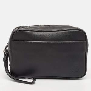 S.T. Dupont Black Leather Double Zip Pouch