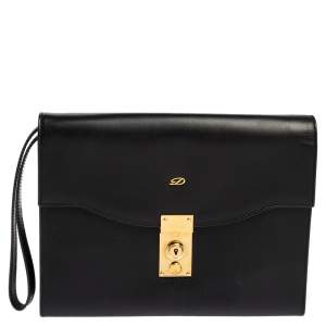 S.T. Dupont Black Leather Wristlet Clutch