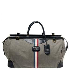 S.T. Dupont Blue/Grey Canvas and Leather Trim Bogie Iconic Duffle Bag