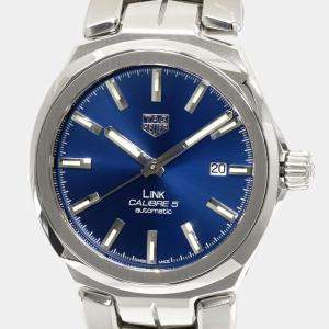 TAG Heuer Blue Stainless Steel Link Calibre 5 WBC2112 Automatic Men's Wristwatch 41 mm