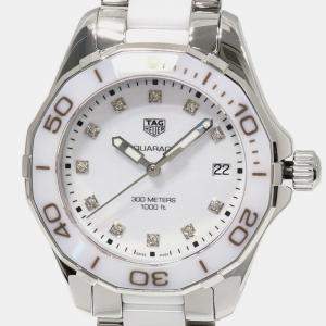 Tag Heuer White Stainless Steel Aquaracer WAY131D Quartz Men's Wristwatch 36 mm