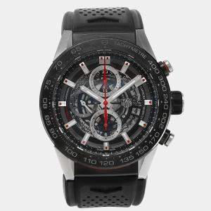 Tag Heuer Black Stainless Steel Carrera Calibre HEUER 01 CAR2A1Z.FT6044 Automatic Men's Wristwatch 45mm
