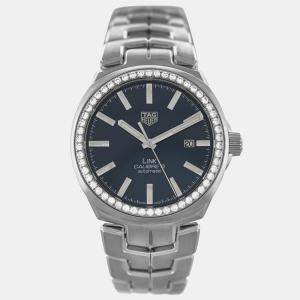 Tag Heuer Blue Stainless Steel Diamond Link WBC2113.BA0603 Automatic Men's Wristwatch 41 mm