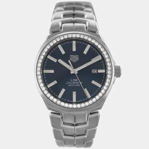 Pre Owned Tag Heuer Link WBC2113.BA0603 Automatic Blue diamonds Stainless Steel Men's Wristwatch 41 mm