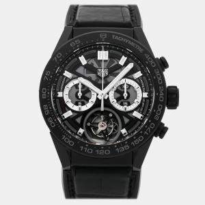 Pre Owned Pre-Owned Tag Heuer Carrera Chronograph Tourbillon CAR5A90.FC6415 Black Automatic Ceramic Men's Wristwatch 45 MM