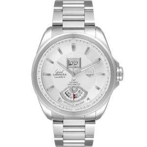 Tag Heuer Silver Stainless Steel Grand Carrera GMT Chronograph WAV5112 Men's Wristwatch 42.5 MM