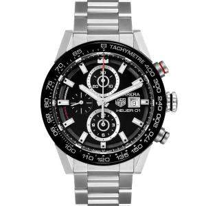 Tag Heuer Black Stainless Steel Carrera Chronograph Automatic CAR201Z Men's Wristwatch 43 MM