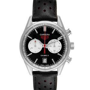 Tag Heuer Black Stainless Steel Carrera Heritage Panda Chronograph CV211D Men's Wristwatch 41 MM