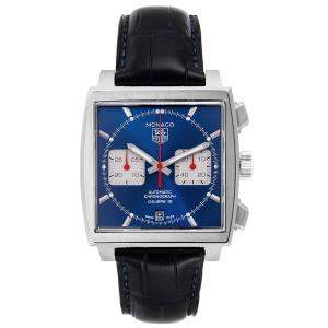 Tag Heuer Blue Stainless Steel Monaco Calibre 12 CAW2111 Men's Wristwatch 39 MM