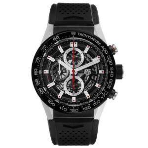 Tag Heuer Black Stainless Steel Carrera Calibre Heuer 01 CAR2A1Z Men's Wristwatch 45 MM