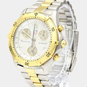 Tag Heuer White Gold Plated Stainless Steel 2000 Classic Professional Quartz Chronograph CK1121 Men's Wristwatch 37 mm