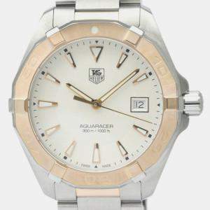 Tag Heuer Silver 18k Rose Gold Stainless Steel Aquaracer Quartz Men's Wristwatch 41 mm