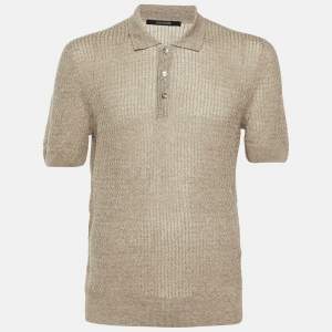 مملوكة مسبقًا Tagliatore Brown Wavy Linen & Cotton Knit Polo T-Shirt L