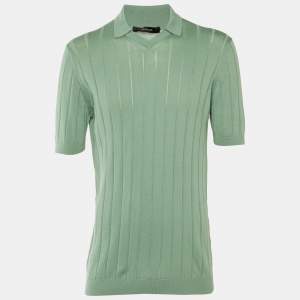مملوكة مسبقًا Tagliatore Sage Green Striped Knit Jude Polo T-Shirt L