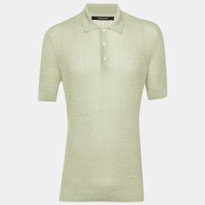 مملوكة مسبقًا Tagliatore Green Melange Wavy Knit Polo T-Shirt L