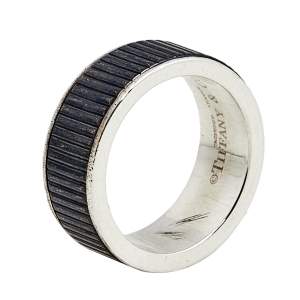 Pre Owned Tiffany & Co. Sterling Silver & Titanium Coin Edge Band Ring (Size 59)