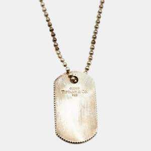 Pre Owned Tiffany & Co. Coin Edge Dog Tag Silver Beaded Chain Necklace