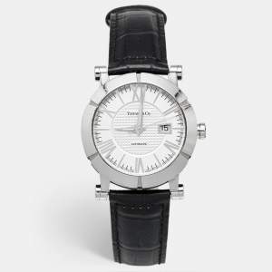Pre Owned Tiffany & Co. Atlas Z1000.70.12A21A00A Silver Dial Rubber Leather Men's Wristwatch 42 mm