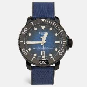 Tissot Vignette Blue Black PVD Coated Stainless Steel Canvas Rubber Seastar T120.607.041.00 Men's Wristwatch 46 mm