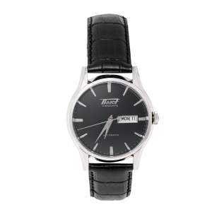 Tissot Black Stainless Steel Leather Heritage Visodate T019.430.16.051.01 Men's Wristwatch 40 mm