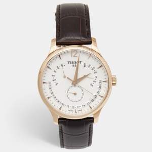Tissot White Rose Gold Plated Stainless Steel Leather Traditional Perpetual T0636373603700 Men's Wristwatch 42 mm 
