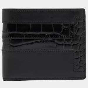 Tod's Black Croc Embossed and Leather Bifold Wallet 