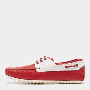 Tod's Red/White Leather Lace Up Loafers Size 42