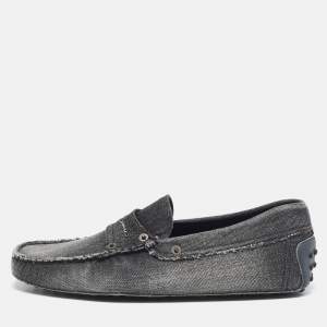Tod's Dark Grey Denim Slip Penny Loafers Size 41