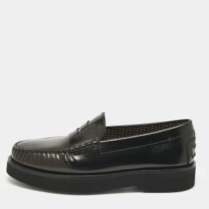 Pre Owned Tod's Black Leather Penny Loafers Size 42