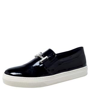 Pre Owned Tod's Black Patent Leather Sportivo Maxi Crystal Double T Slip On Sneakers Size 40