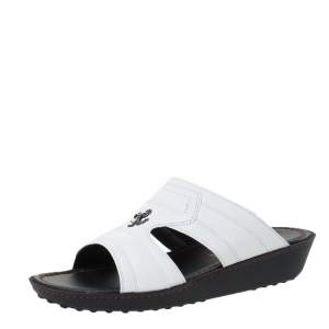 Pre Owned Tod's for Ferrari Limited Edition White Leather Platform Slide Sandals Size 39.5