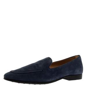 Pre Owned Tod's Blue Nubuck Leather Slip On Loafers Size 45.5