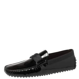 Pre Owned Tod's Black Patent Leather New Gommini Smoking Loafers Size 43