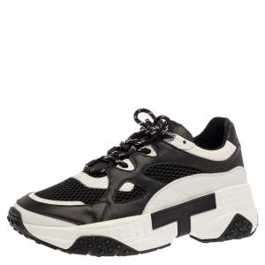مملوكة مسبقًا Tod's Black/White Leather And Mesh Active Sporty Sneakers Size 41