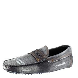 Pre Owned Tod's Two Tone Denim Fabric Gommino Penny Slip On Loafers Size 45