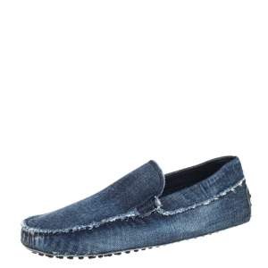 Pre Owned Tod's Blue Denim Gommino Driving Loafers Size 43