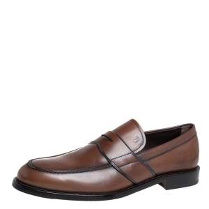 Pre Owned Tod's Brown Leather Penny Slip On Loafers Size 45