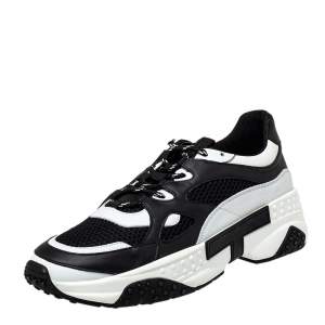 Pre Owned Tod's Black/White Mesh and Leather Chunky Platform Sneakers Size 43