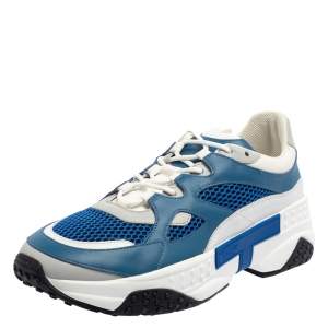 حذاء رياضي تودز نعل سميك شانكي جلد وشبك أبيض/ أزرق مقاس 42.5