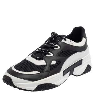 مملوكة مسبقًا Tod's Black/White Leather And Mesh Active Sporty Sneakers Size 45.5