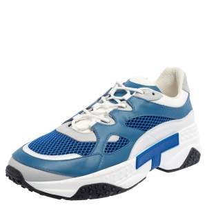 Pre Owned Tod's Blue/White Mesh And Leather Low Top Sneakers Size 42