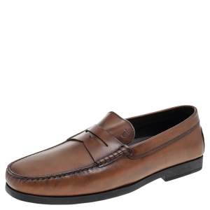 Pre Owned Tod's Brown Leather Penny Loafers Size 45.5