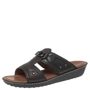 Pre Owned Tod's Dark Brown Leather Slide Sandals Size 42